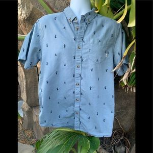Vans Mens Houser Hula Daze SS Button Down Shirt Large Blue